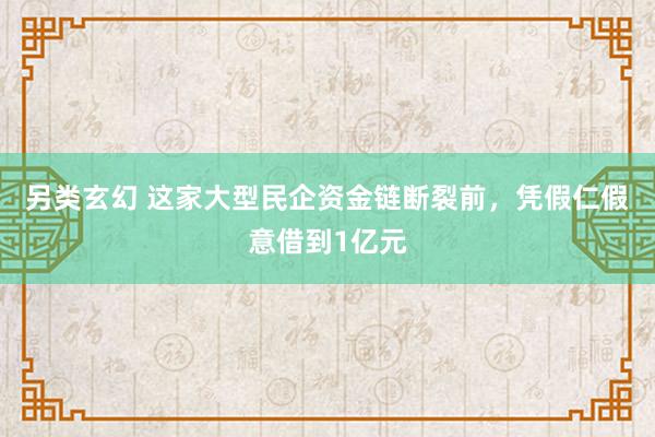 另类玄幻 这家大型民企资金链断裂前，凭假仁假意借到1亿元