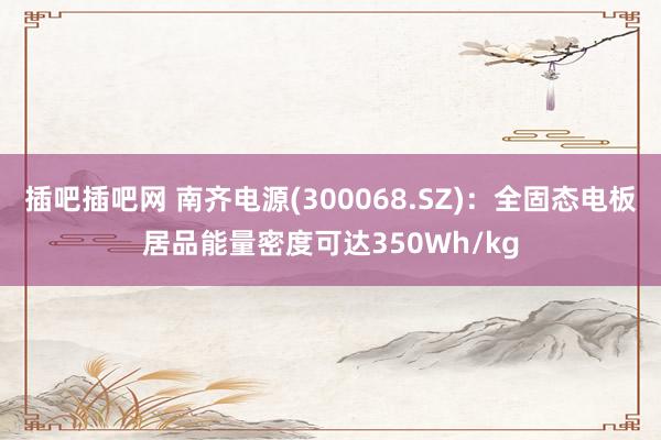 插吧插吧网 南齐电源(300068.SZ)：全固态电板居品能量密度可达350Wh/kg