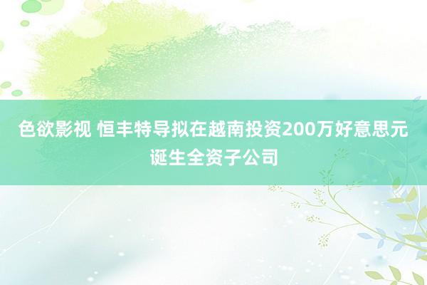 色欲影视 恒丰特导拟在越南投资200万好意思元诞生全资子公司