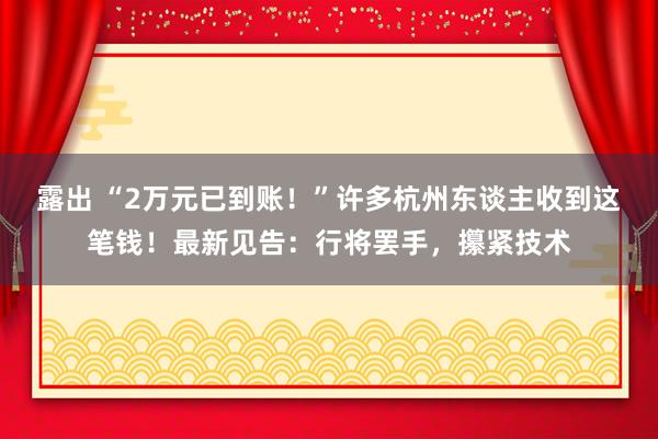 露出 “2万元已到账！”许多杭州东谈主收到这笔钱！最新见告：行将罢手，攥紧技术