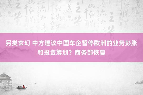 另类玄幻 中方建议中国车企暂停欧洲的业务彭胀和投资筹划？商务部恢复