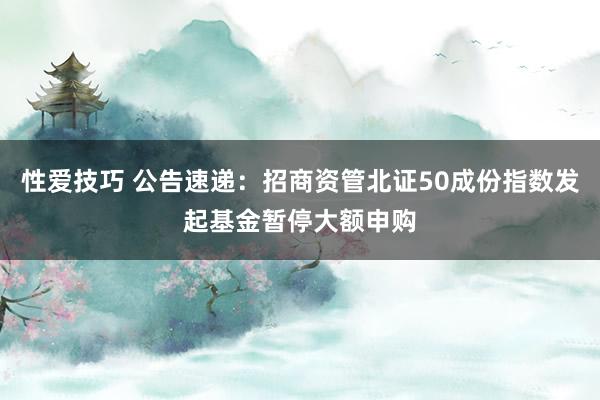 性爱技巧 公告速递：招商资管北证50成份指数发起基金暂停大额申购