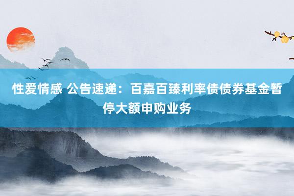 性爱情感 公告速递：百嘉百臻利率债债券基金暂停大额申购业务