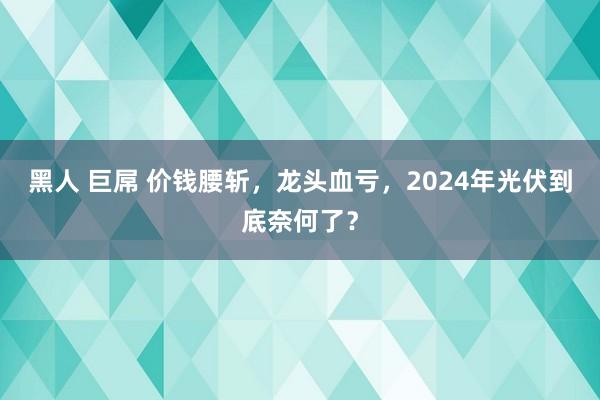 黑人 巨屌 价钱腰斩，龙头血亏，2024年光伏到底奈何了？