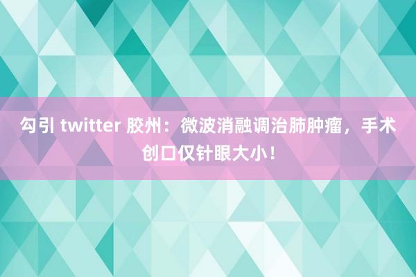 勾引 twitter 胶州：微波消融调治肺肿瘤，手术创口仅针眼大小！